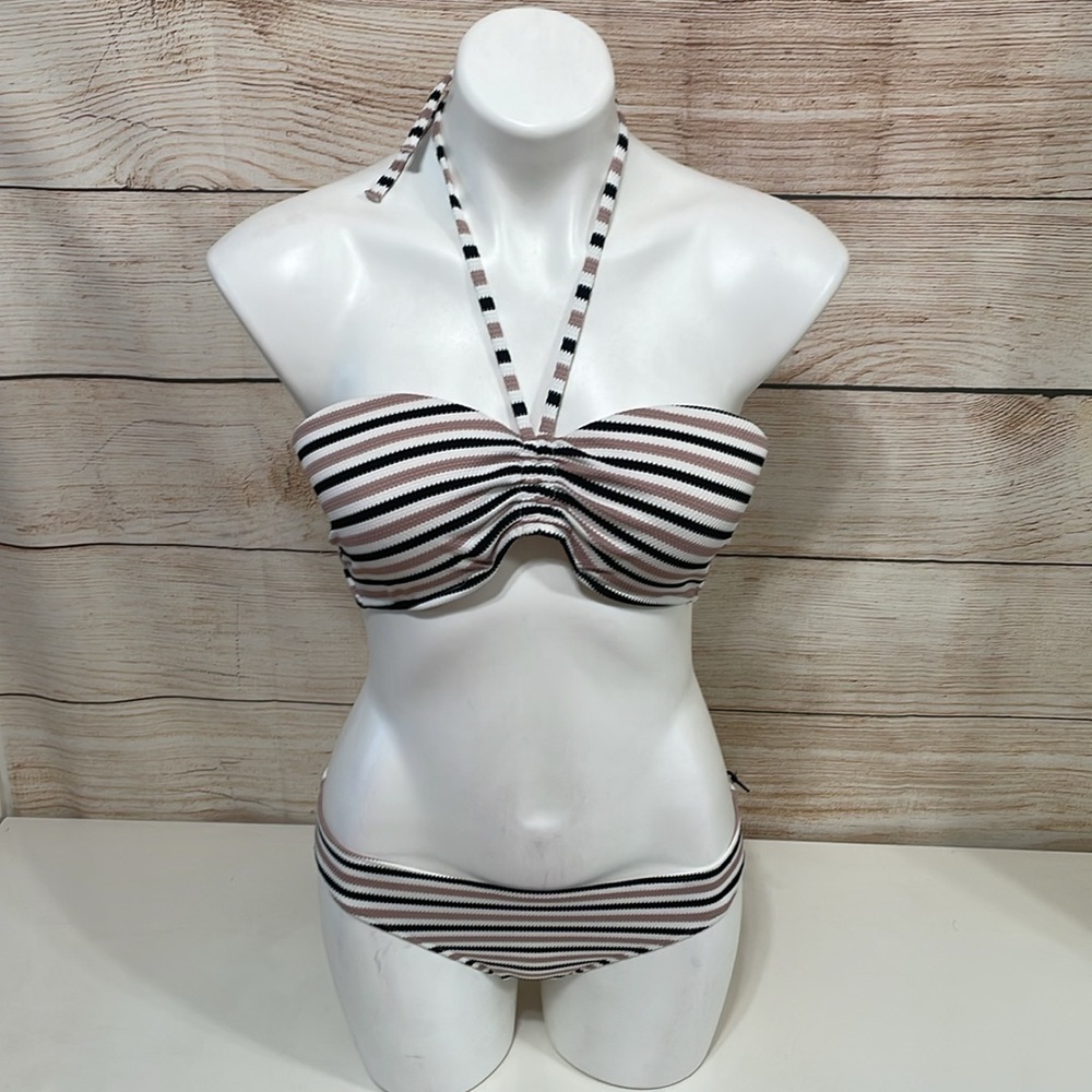 Shade & Shore Ribbed Multi-Color Stripe Bikini Swimsuit Small